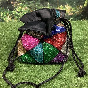 Vintage Sequins and Beaded Drawstring Handbag